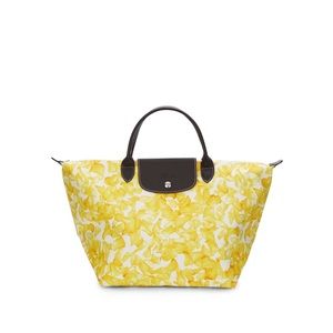 Longchamp Yellow Flower Print Canvas Tote